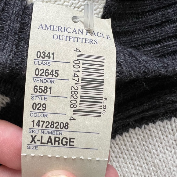 NWT American Eagle Angora Rabbit Hair Blend Black White Striped Sweater size XL - Picture 7 of 10